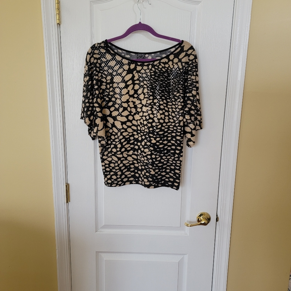 CLARA SUNWOO Black and Tan Abstract Blouse - Picture 2 of 3
